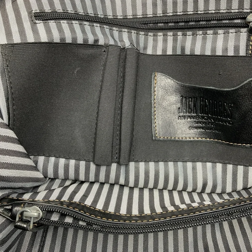 Jack Georges Voyager Black Leather Backpack Handbag Contrast Stitch Organize